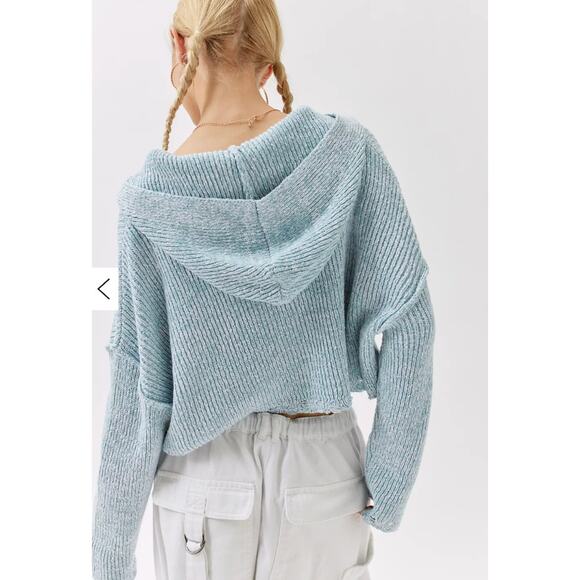 Urban Outfitters Jacket Womens Small Blue Rhode Distressed Hooded Cardigan Crop - Picture 5 of 12